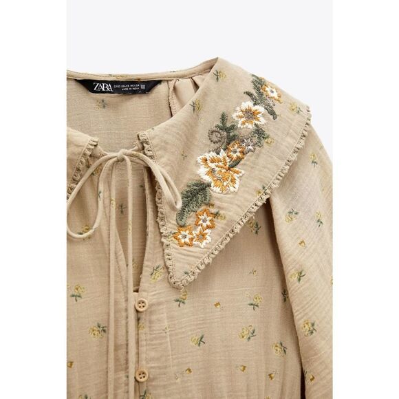 ZARA EMBROIDERED PETER PAN COLLAR MINI DRESS - Picture 4 of 5